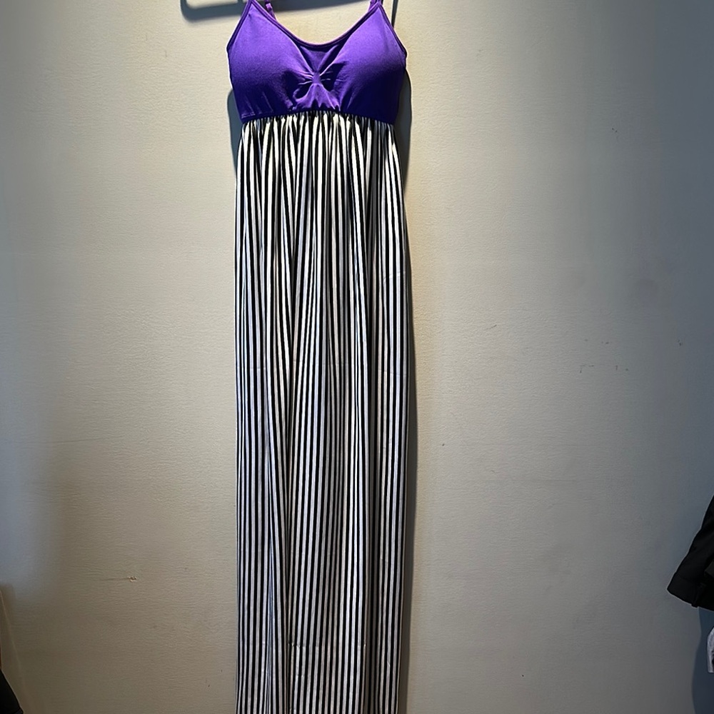 Purple and White Striped Maxi Dress